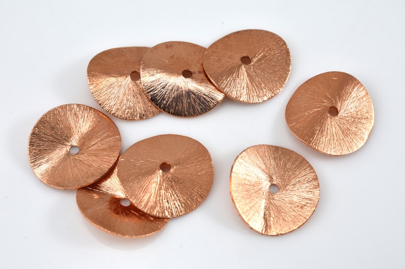 14mm Copper Brushed Wavy Disc Spacer Beads - 10pcs