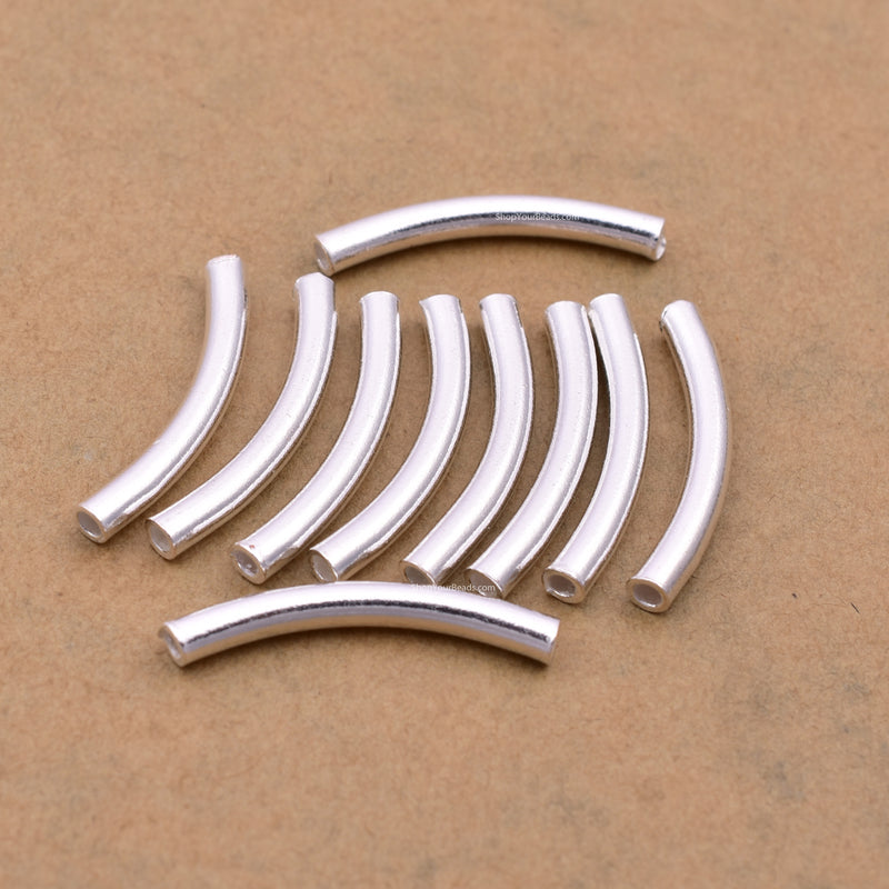 Silver Plated Curved Tube Pipe Beads - 25mm