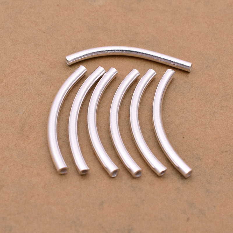 Silver Plated Curved Tube Pipe Beads - 40mm