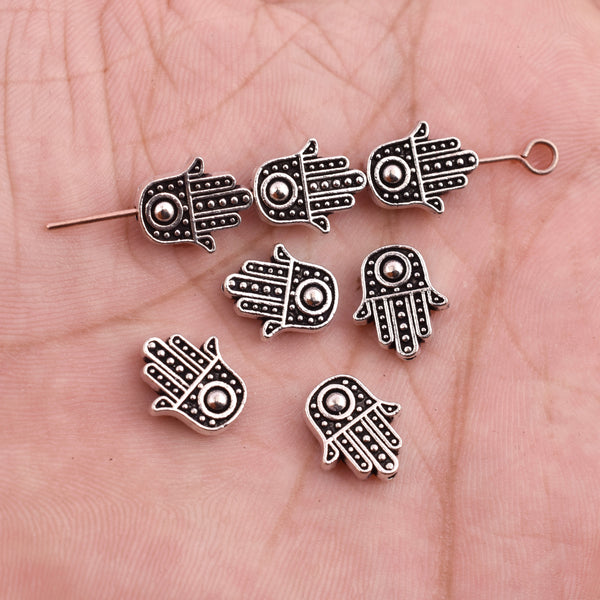 Antique Silver Plated Hamsa Hand Evil Eye Bead Charms