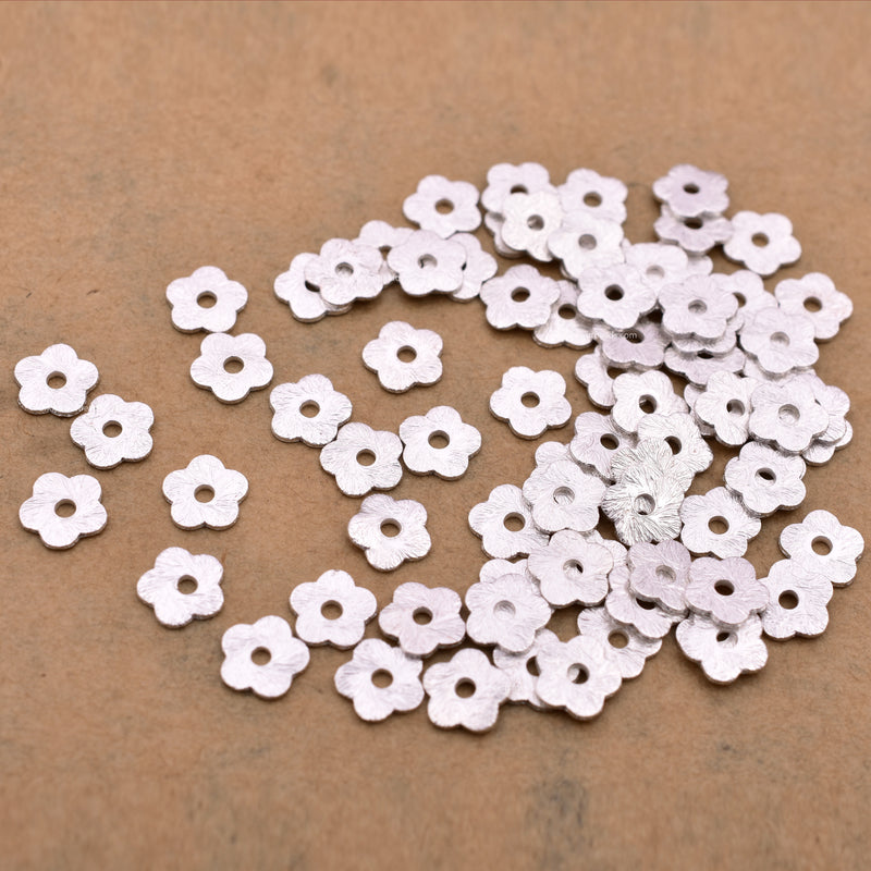 Silver Plated Heishi Flower Flat Disc Spacer Beads - 6mm
