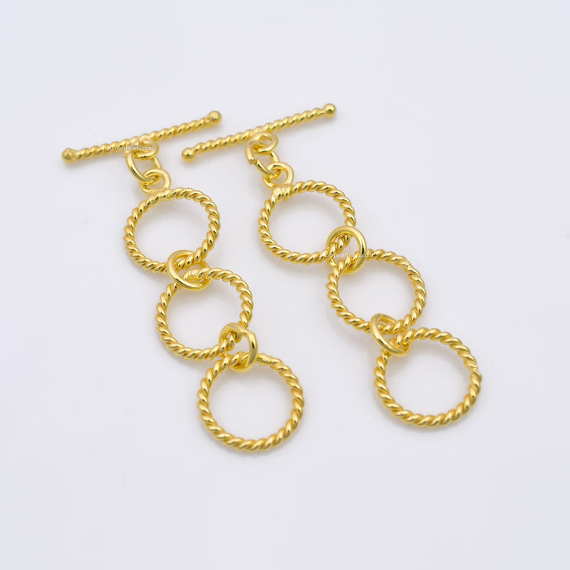 Gold Twisted Toggle T Bar Clasps For Jewelry Makings 