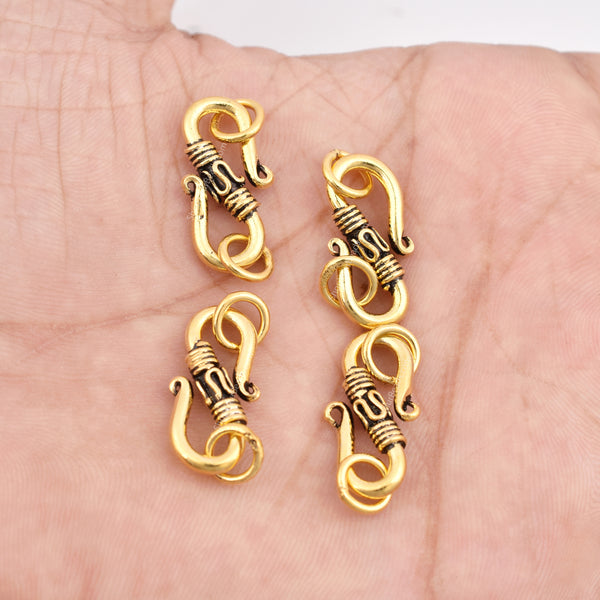 Antique Gold Plated S Hook Bali Clasps - 28mm