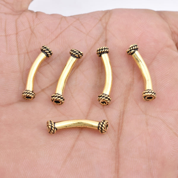 Antique Gold Plated Curved Tube Beads - 22mm