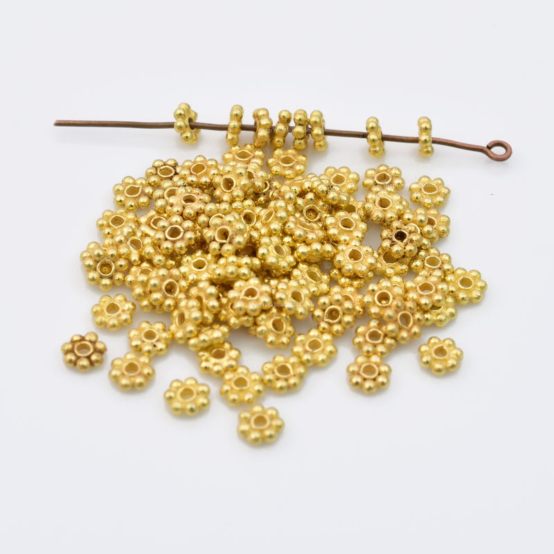 Gold Daisy Spacers Beads For Jewelry Makings 