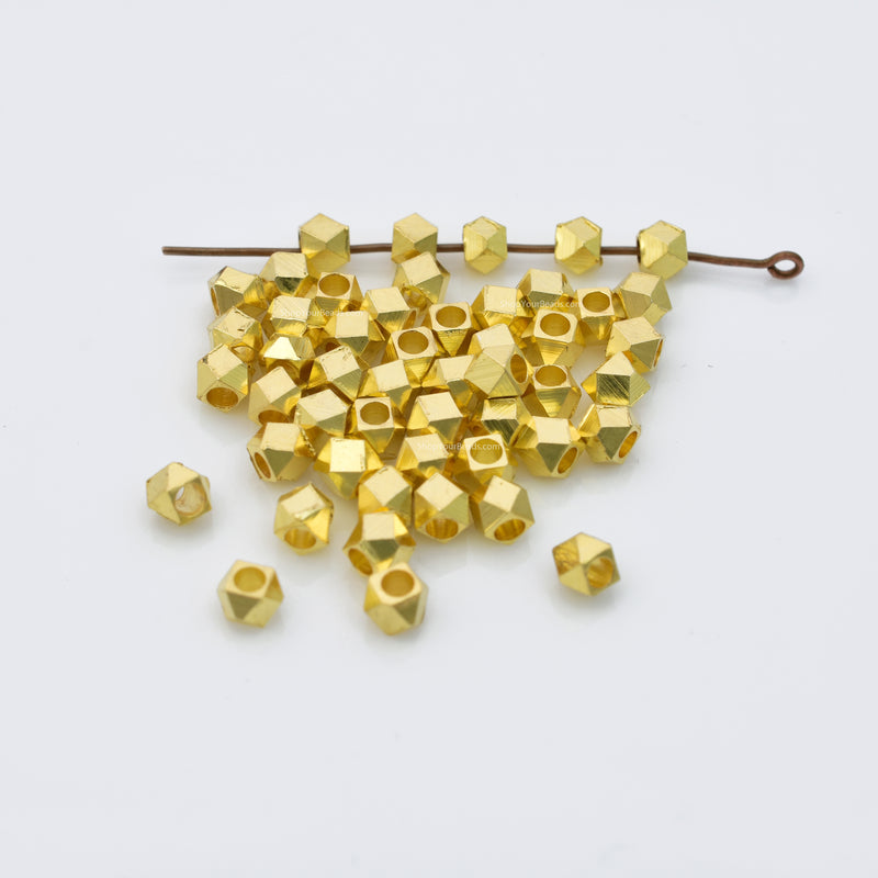 Gold Faceted Diamond Cut Spacer Beads For Jewelry Makings 