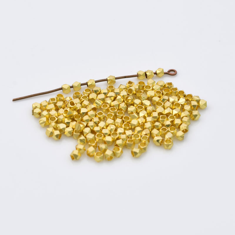 Gold Faceted Diamond Cut Spacer Beads For Jewelry Makings, Gold Plated Spacers