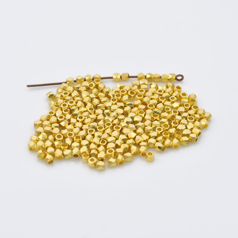 Gold Faceted Diamond Cut Spacer Beads For Jewelry Makings, Tiny Gold Spacers, Gold Plated Wholesale Jewelry