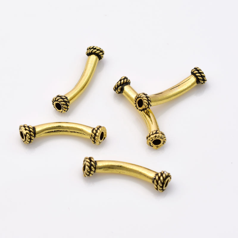 Antique Gold Plated Curved Tube Beads - 22mm