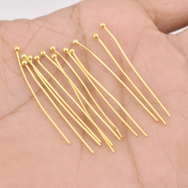 1.5 Inch Gold Plated 21 AWG Ball Head Pins