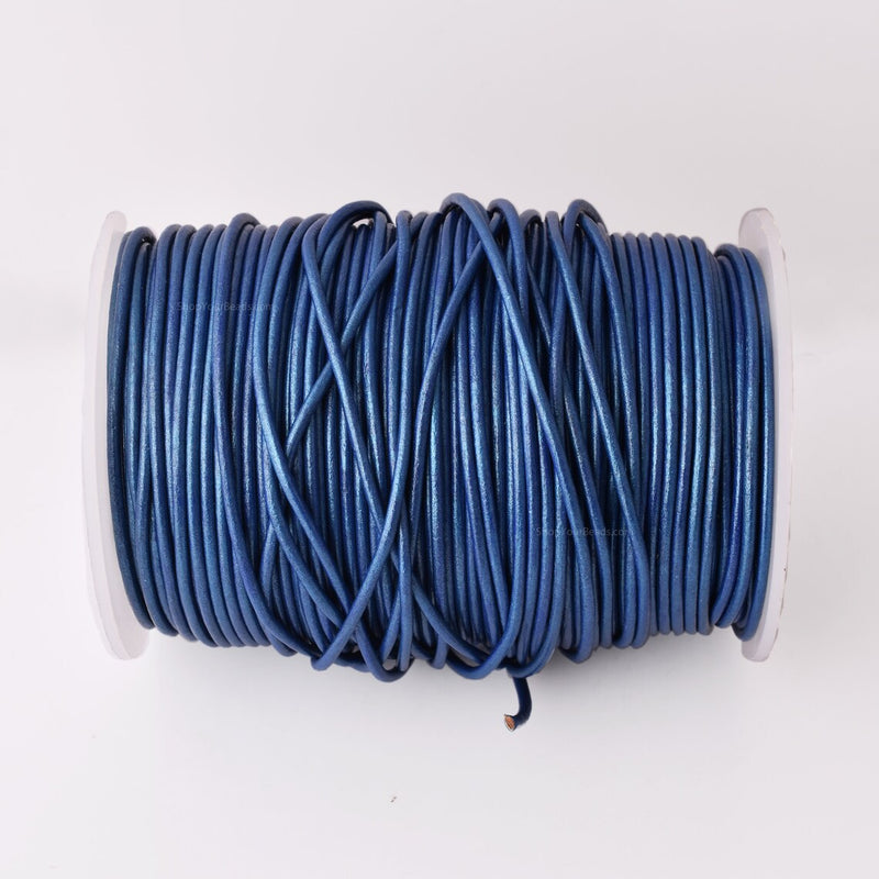2mm Metallic Blue Leather Cord - Round - Premium Quality - Indian Leather - Wrap Bracelet Making Findings - Lead Free - Necklace Making