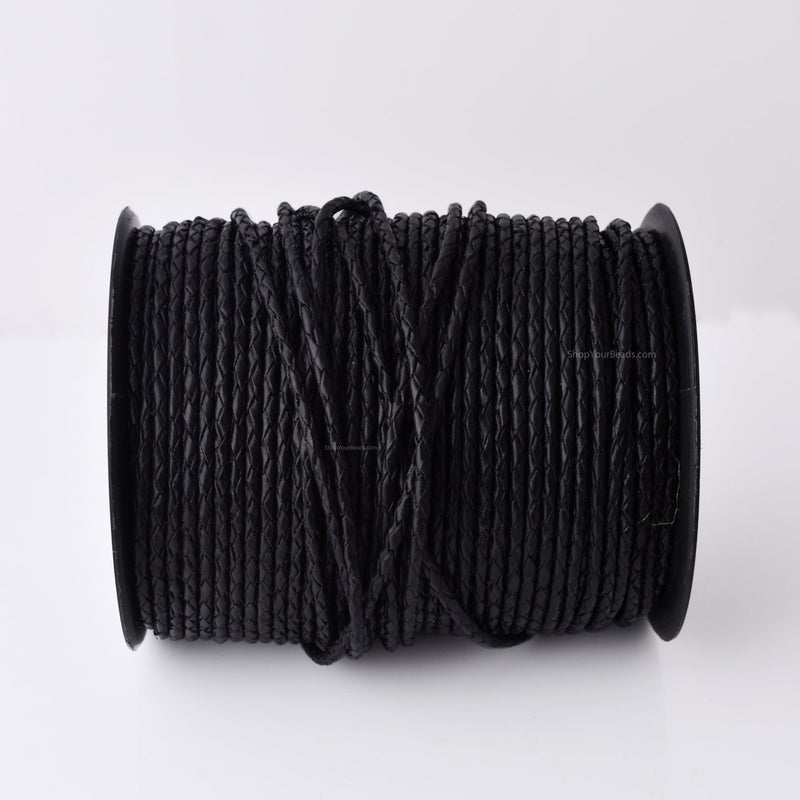3mm Round Bolo Braided Black Leather Cord - Premium Quality - Indian Leather - Wrap Bracelet Making Findings - Lead Free - Necklace Making