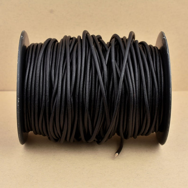 2mm Natural Black Matte Finish Leather Cord - Round - Premium Quality - Indian Leather