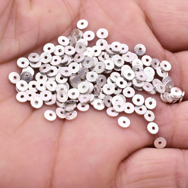 Silver Plated Heishi Flat Disc Spacer Beads - 4mm