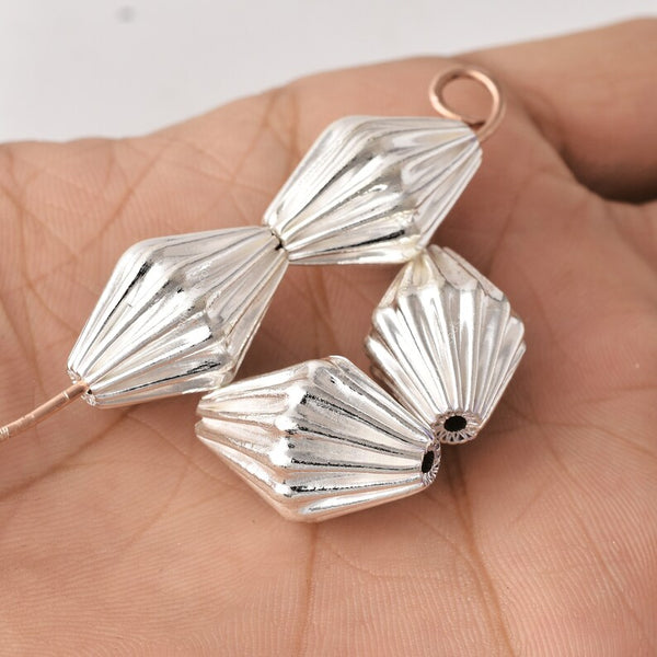 Silver Plated 21mm Corrugated Bi-cone Spacer Beads