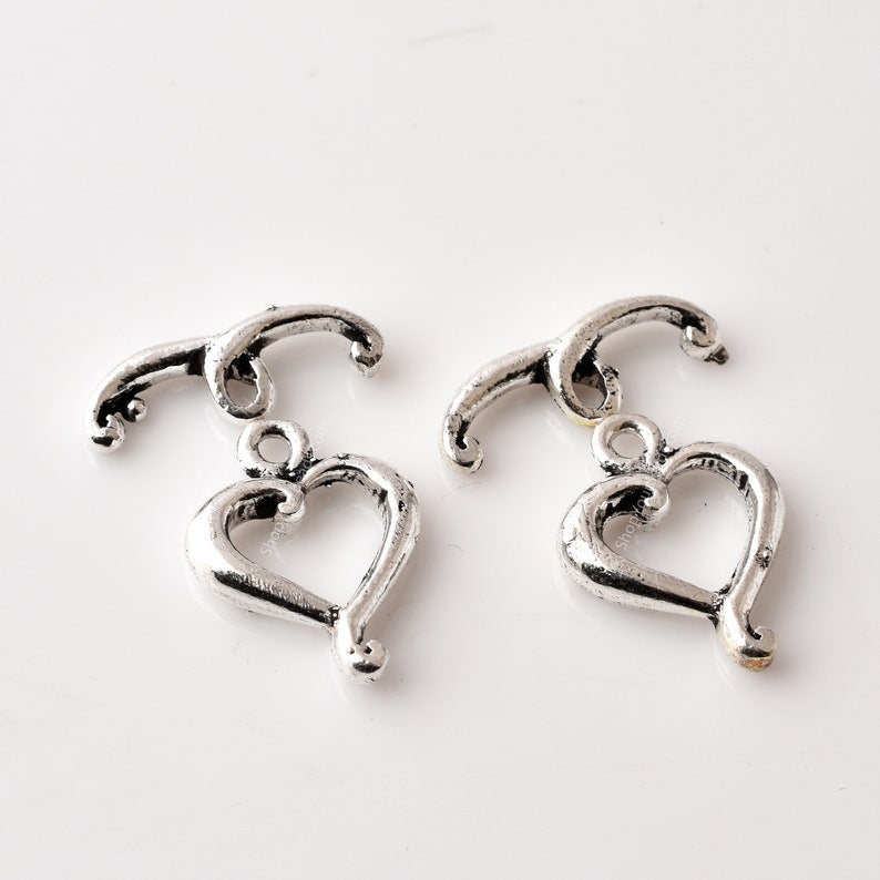 Silver Plated Heart Shaped Toggle T Bar Clasps