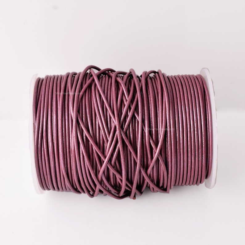 2mm Metallic Mauve Pink Purple Leather Cord - Round - Premium Quality - Indian Leather Jewelry - Wrap Bracelet Making Findings - Lead Free