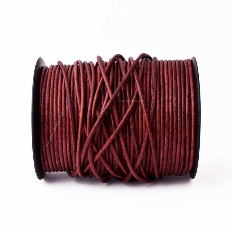 3mm Leather Cord - Red Wine Color - Round - Matt Finish - Indian Leather - Wrap Bracelet Making Findings - Antique Color Natural Dye