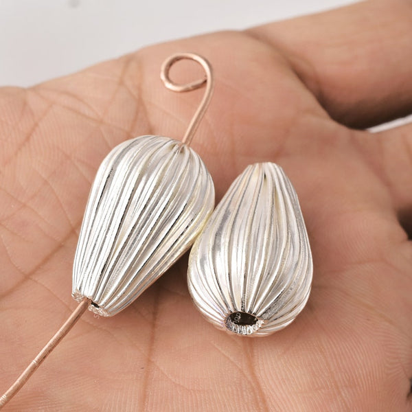 Silver Plated 25mm Corrugated Tear Drop Spacer Beads