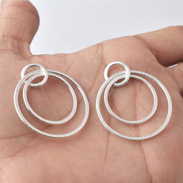 Silver Plated Circle Earring Connector Charms