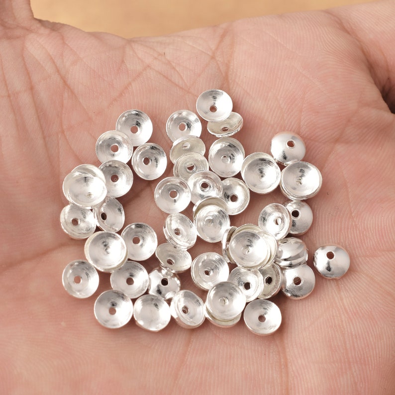 Shiny Silver Round Bead Caps - 8mm