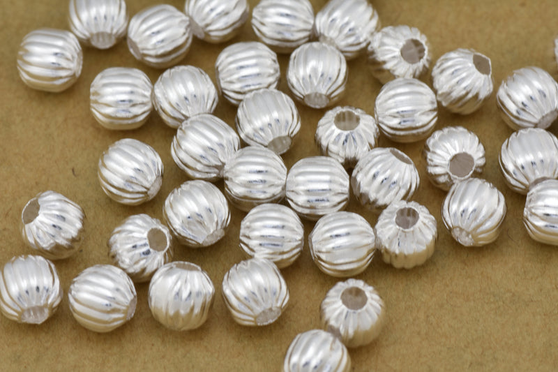 Silver Round Corrugated Ball Beads For Jewelry Makings 