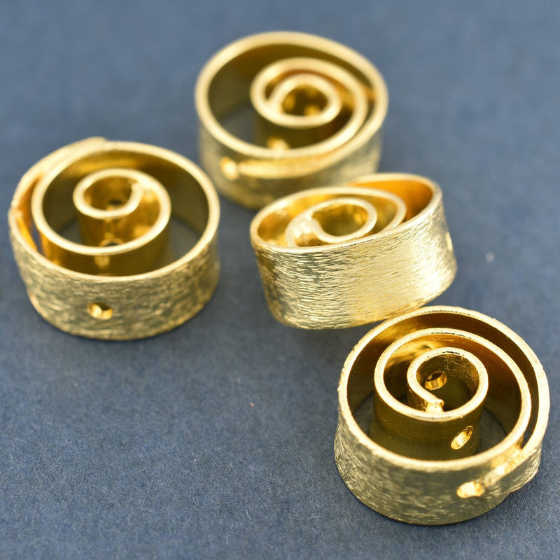 Gold Spiral Design Beads, Brushed finish 10mm -5pcs