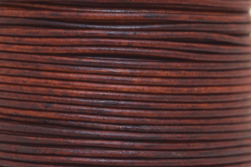 1mm Distressed Red Brown Leather Cord - Round - Matt Finish - Indian Leather - Wrap Bracelet Making Findings - Antique Color - Natural Dye