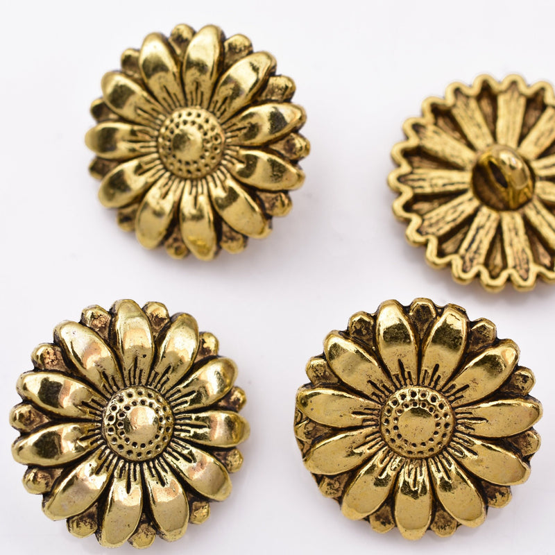 Gold Flower Shank Back Button Clasps For Jewelry Makings 