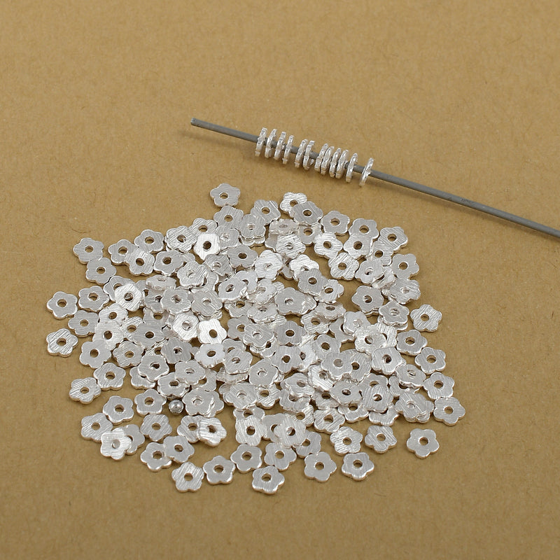 Silver Plated Heishi Flower Flat Disc Spacer Beads - 4mm