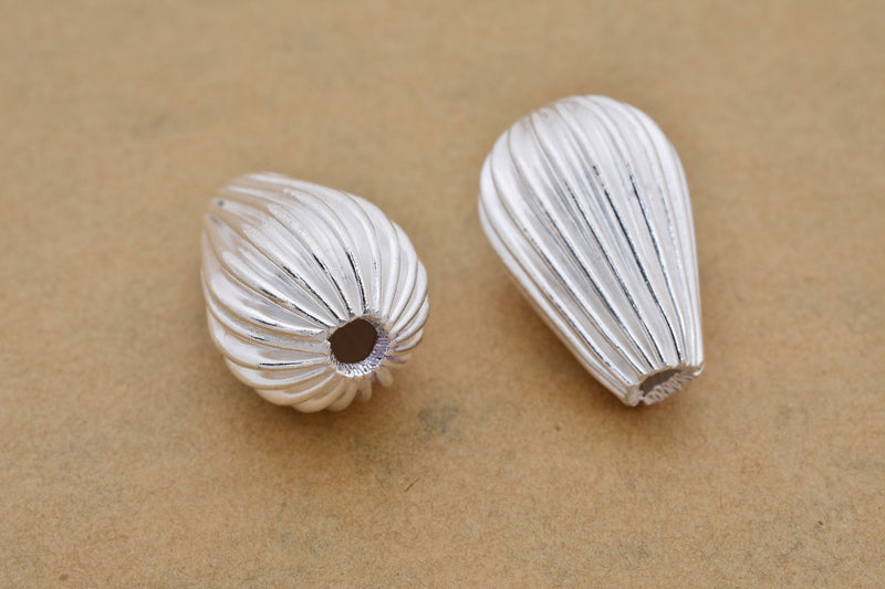 Silver Plated 25mm Corrugated Tear Drop Spacer Beads
