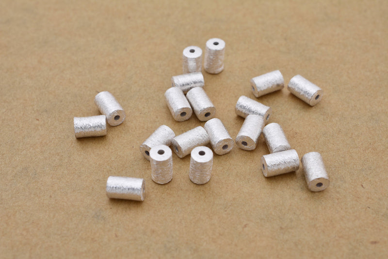 Silver Brushed Barrel Beads For Jewelry Makings
