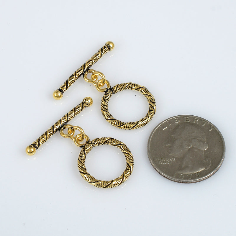 Antique Gold Twisted Toggle Clasps For Jewelry Makings