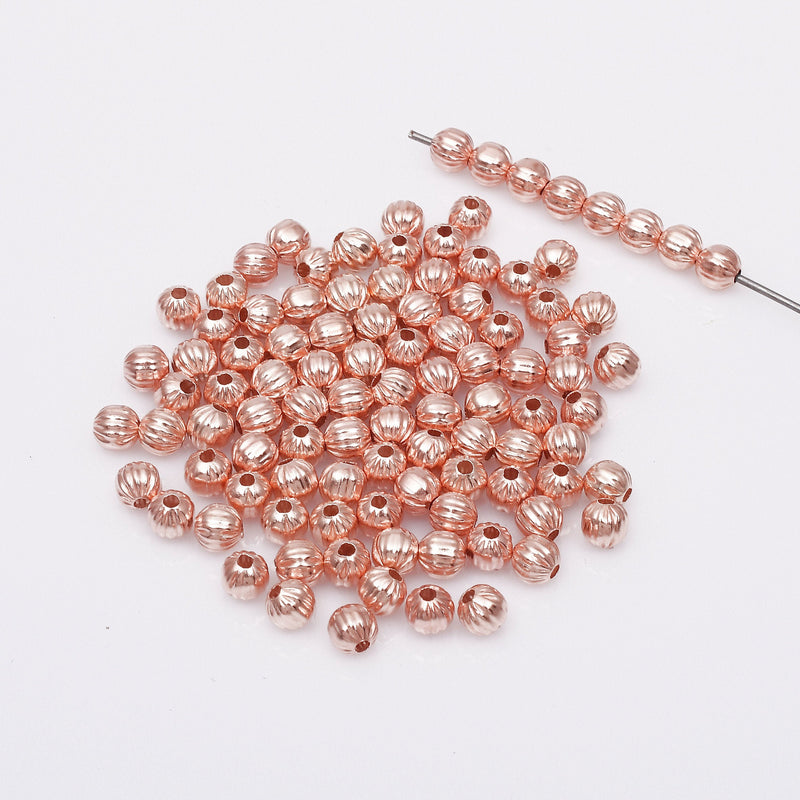 Rose Gold Corrugated Round Ball Beads For Jewelry Makings 