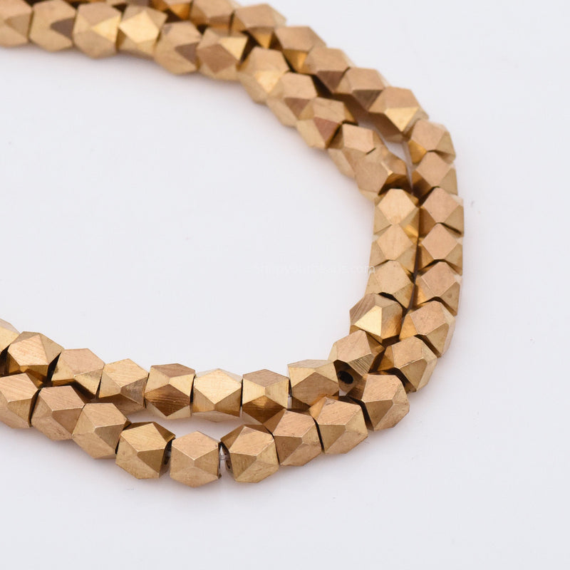 Raw Brass 5mm Faceted Diamond Cut Beads