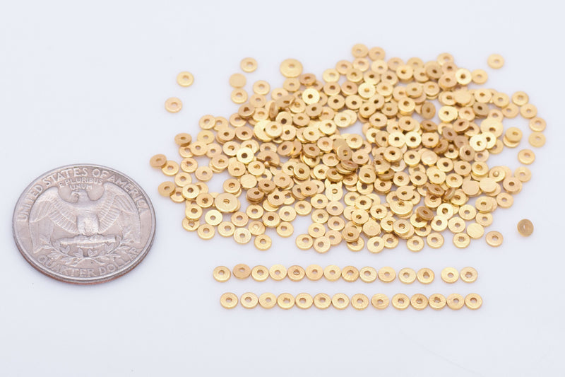 Gold Plated Heishi Flat Disc Spacer Beads - 3mm