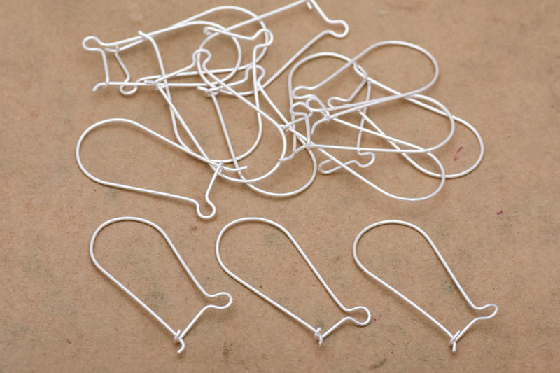 Silver Plated Kidney Ear Wire Hooks - 36mm