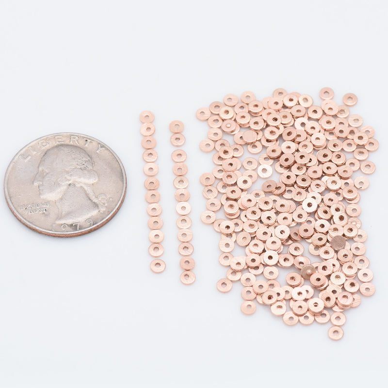 Rose Gold Plated Heishi Flat Disc Spacer Beads - 3mm