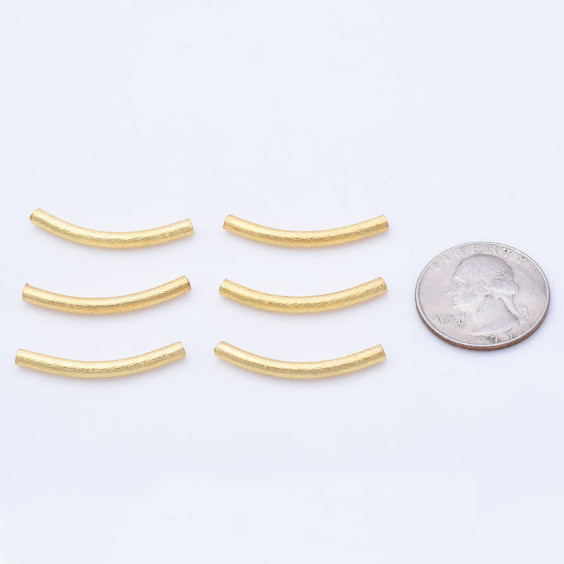Gold Plated Curved Tube Pipe Beads - 30mm