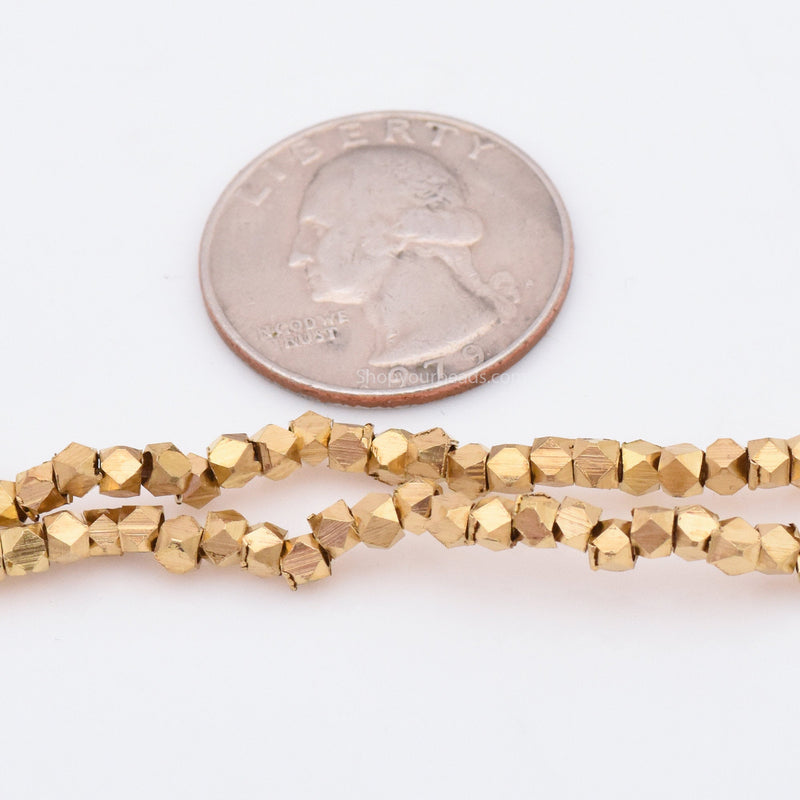 Raw Brass 3mm Faceted Diamond Cut Beads