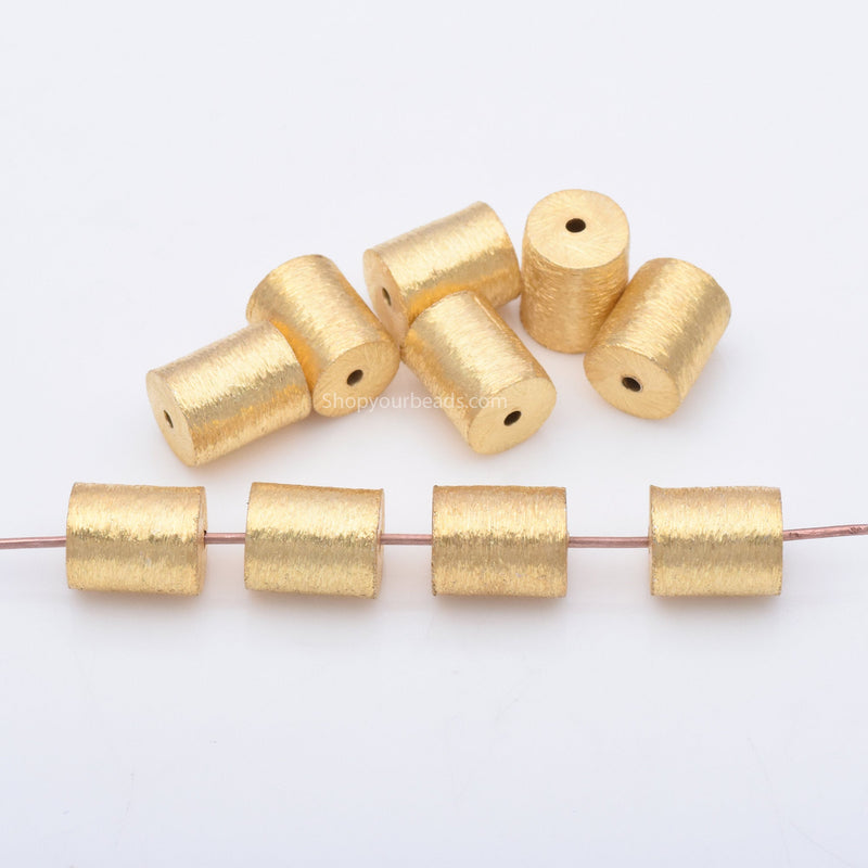 Gold Plated Cylinder Barrel Drum Beads - 10x8mm