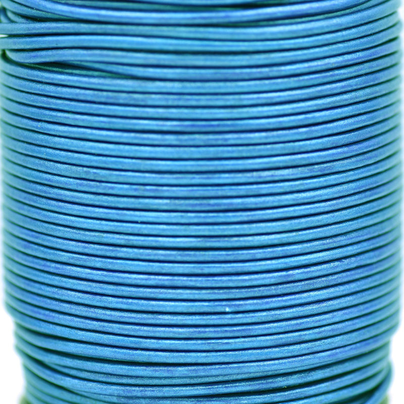 Metallic Blue Leather Cord Round For DIY Jewelry 