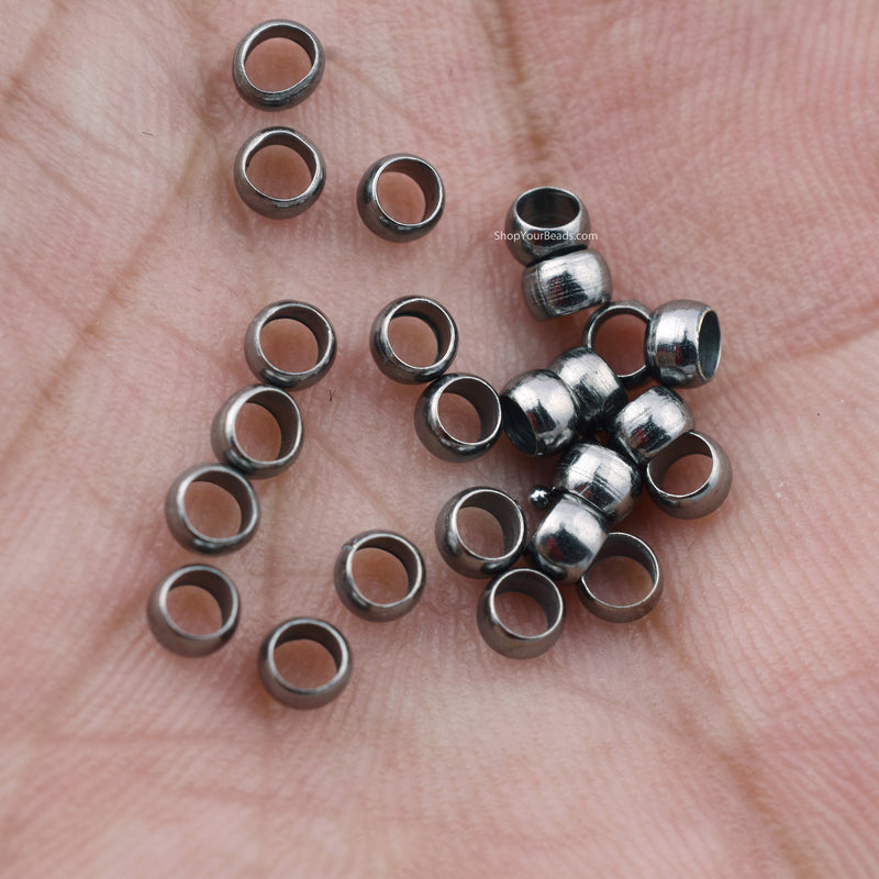 Black / Gunmetal Crimps Beads For Jewelry Makings 