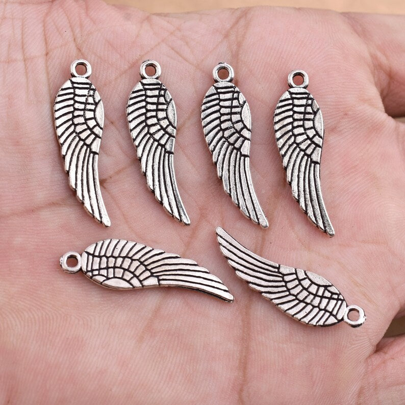 Antique Silver Plated Wing Charms - 30mm
