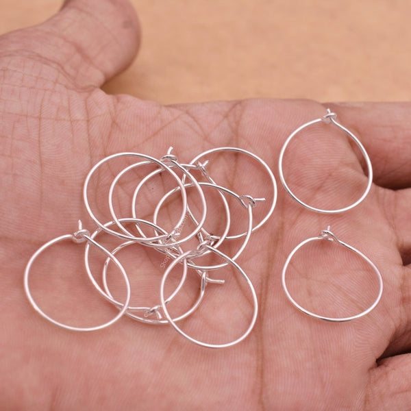 20mm Silver Plated Round Earring Hoop Hooks Wires - 30pc