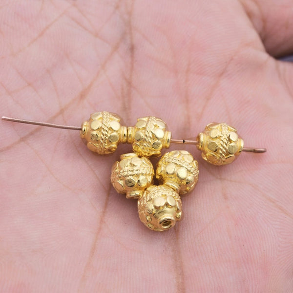 8mm Gold Plated Bali Ball Beads - 6pcs