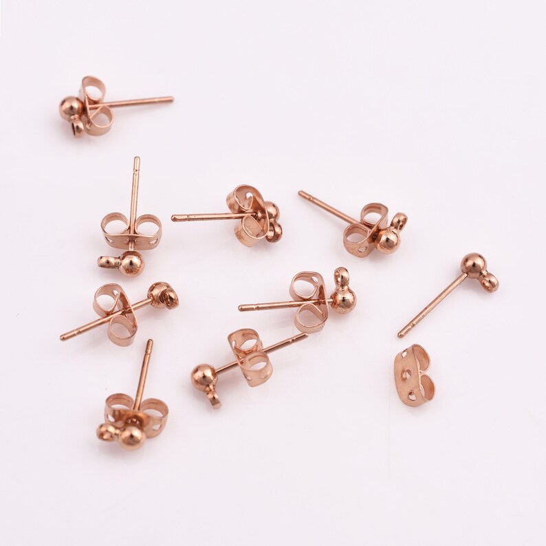 3mm  Rose Gold Plated Ball Post Earring - 40pcs
