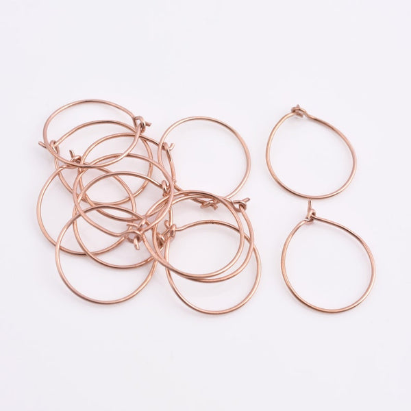 20mm Rose Gold Round Earring Hooks Wires - 30pc