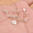 8mm Silver Plated Flat Pad Earrings Studs- 30pcs
