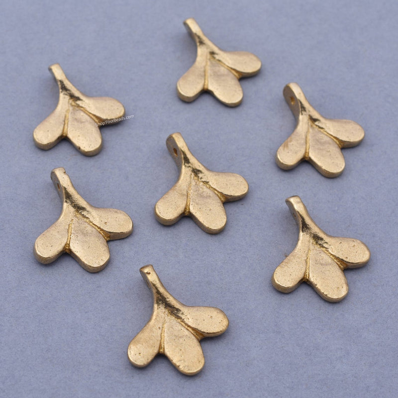 Raw Brass Leaf Nature Pendant Charms For Jewelry / Macrame Makings 